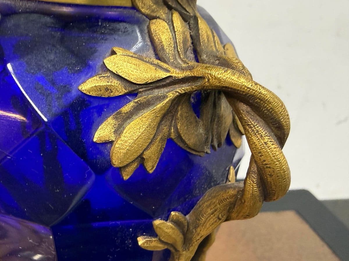 Swedish Neoclassical Gilt Bronze-Mounted Cobalt Blue Vases, Pair - Thumbnail 10