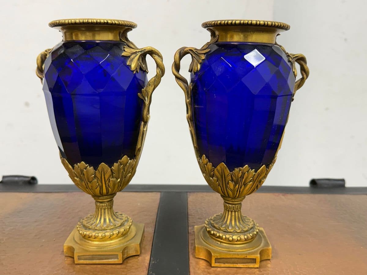 Swedish Neoclassical Gilt Bronze-Mounted Cobalt Blue Vases, Pair - Thumbnail 3