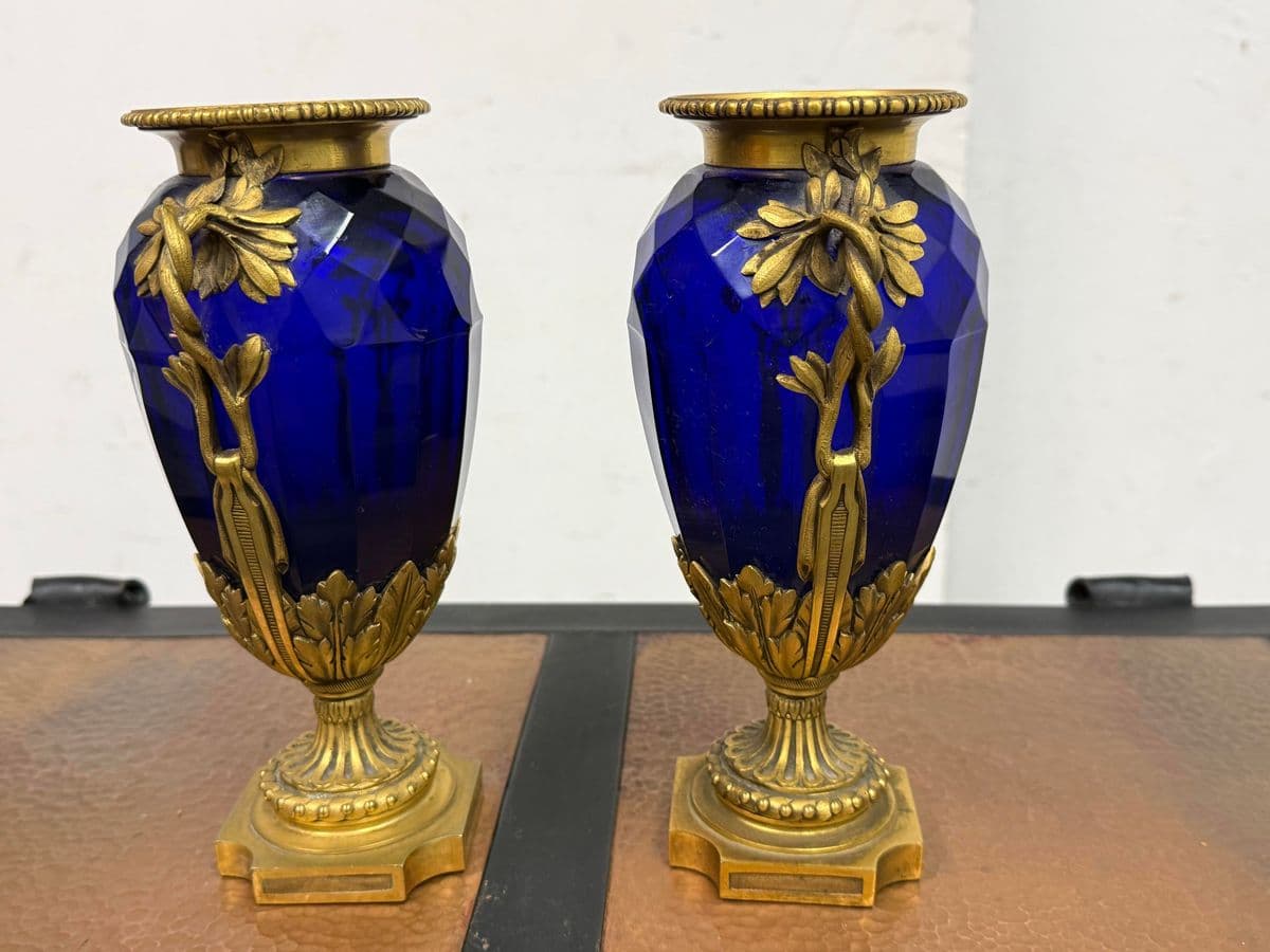 Swedish Neoclassical Gilt Bronze-Mounted Cobalt Blue Vases, Pair - Thumbnail 5