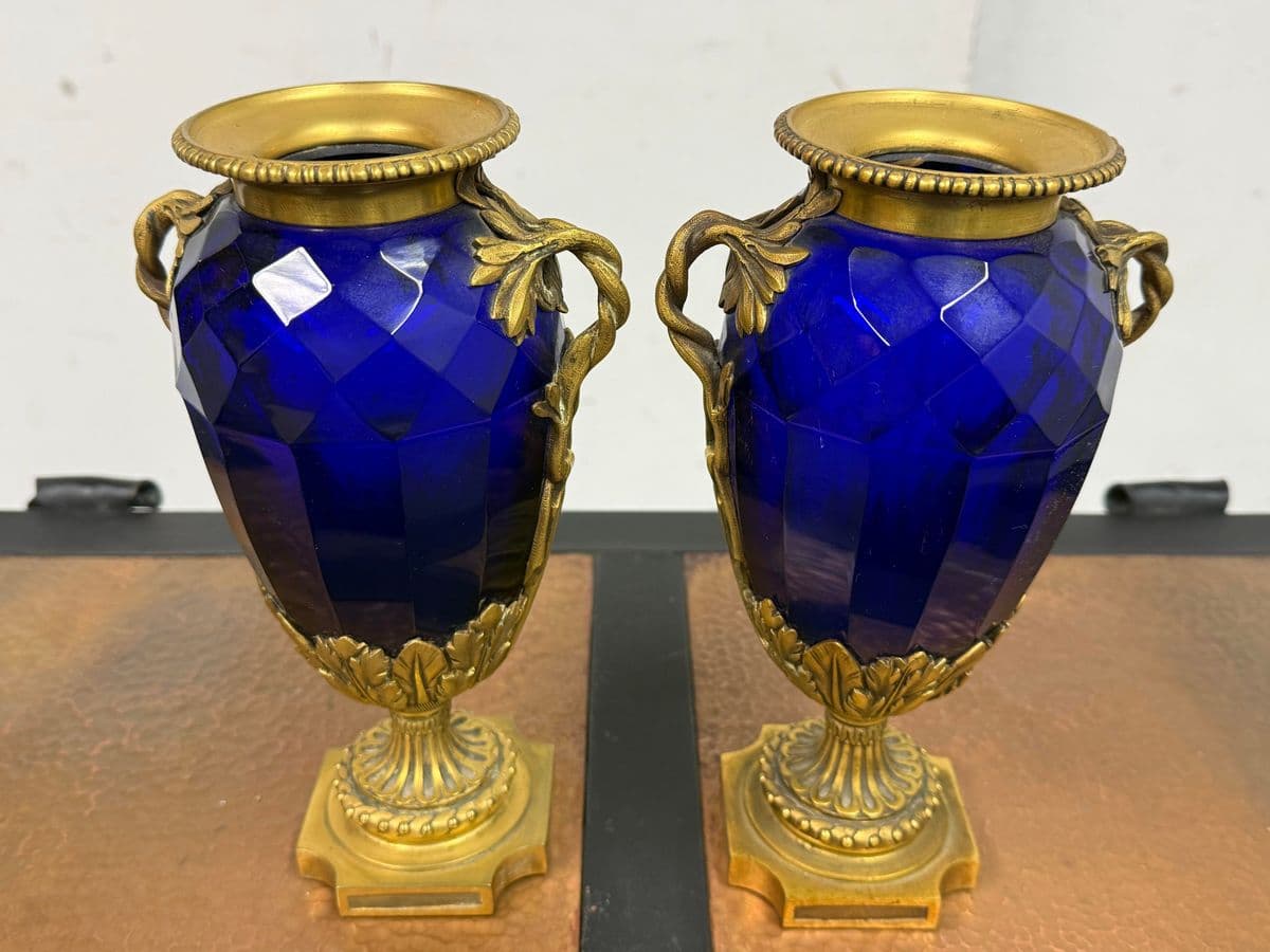 Swedish Neoclassical Gilt Bronze-Mounted Cobalt Blue Vases, Pair - Thumbnail 6