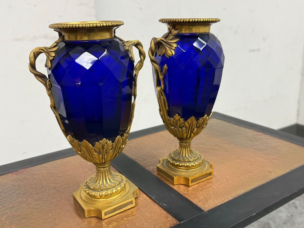 Swedish Neoclassical Gilt Bronze-Mounted Cobalt Blue Vases, Pair - Thumbnail 4