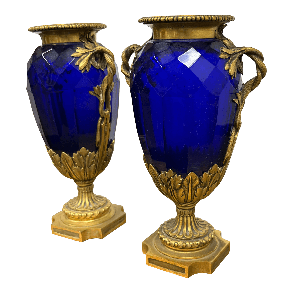 Swedish Neoclassical Gilt Bronze-Mounted Cobalt Blue Vases, Pair - Thumbnail 2