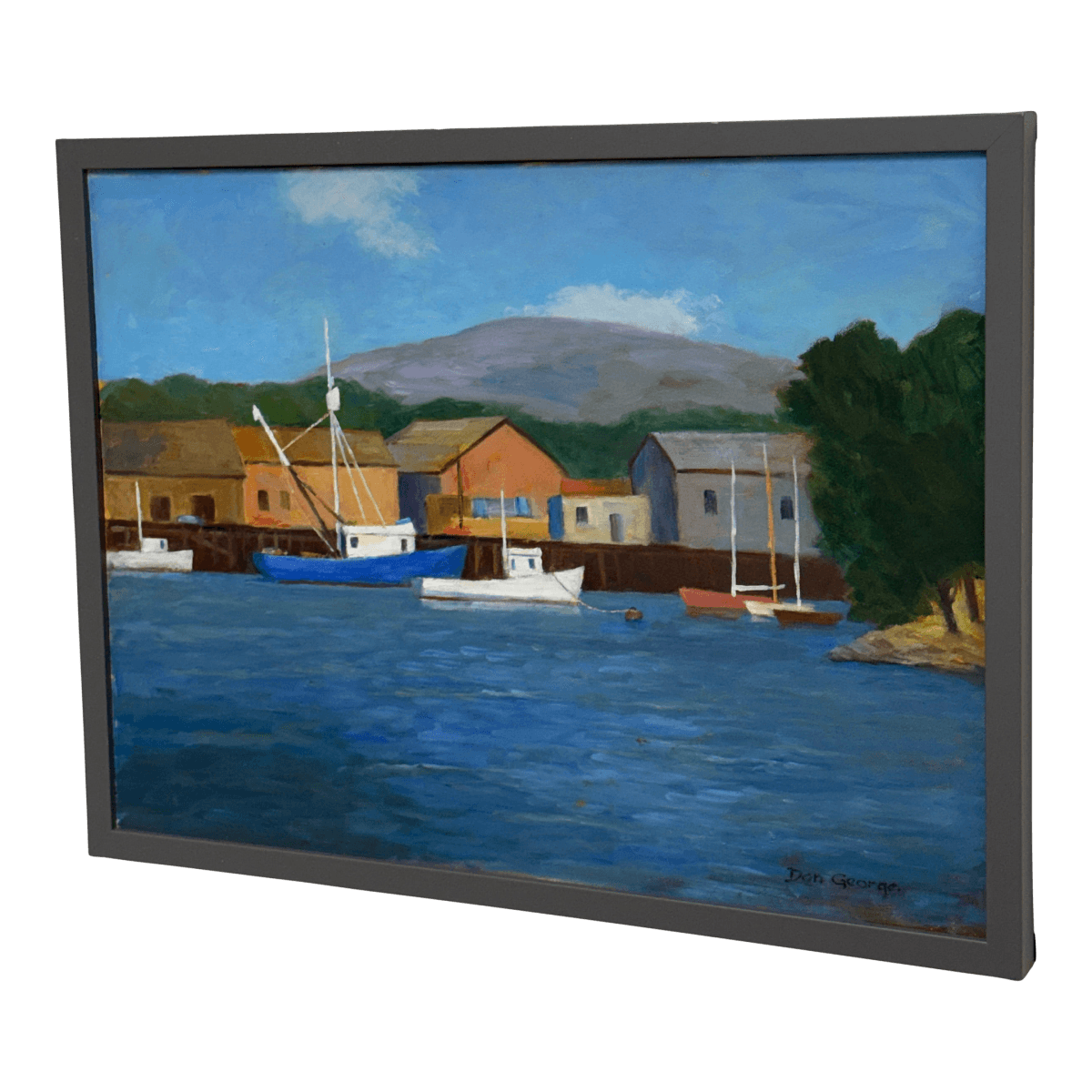 Don George Boats Docked in Colorful Harbor, Signed - Thumbnail 2