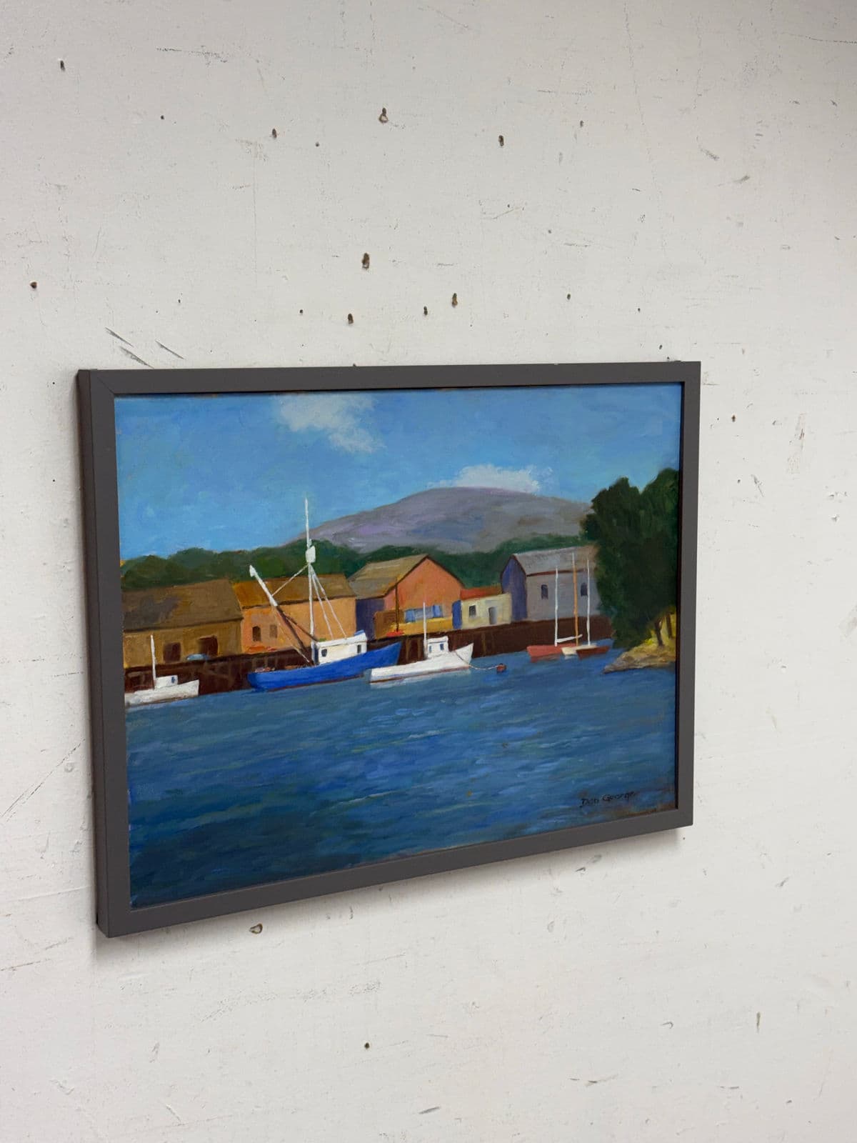 Don George Boats Docked in Colorful Harbor, Signed - Thumbnail 3