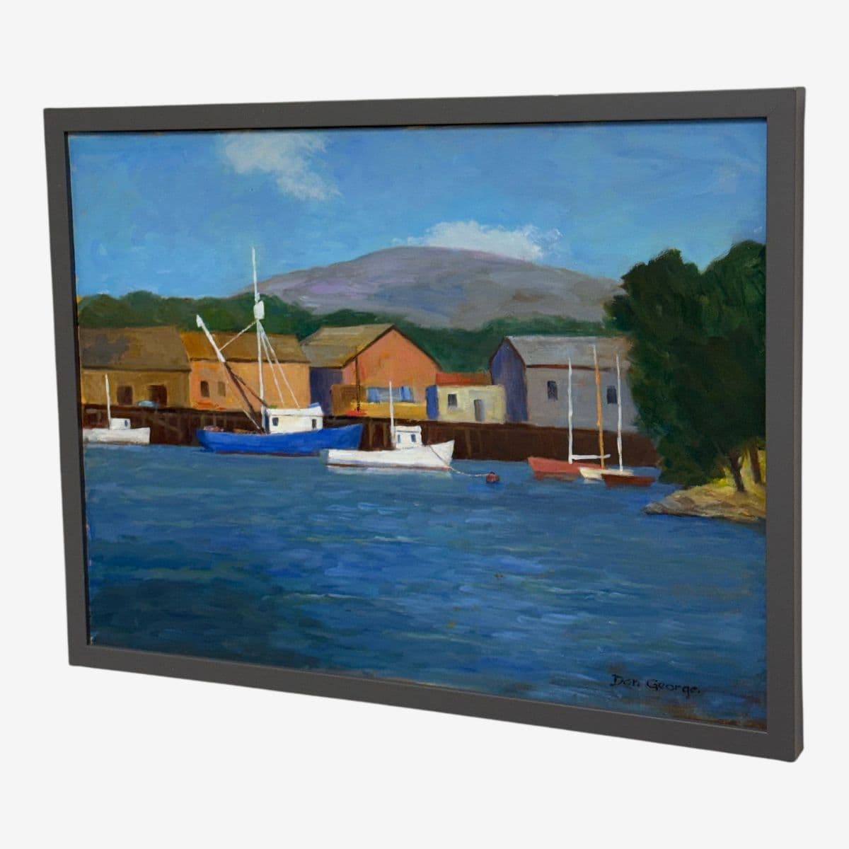 Don George Boats Docked in Colorful Harbor, Signed - Image 1