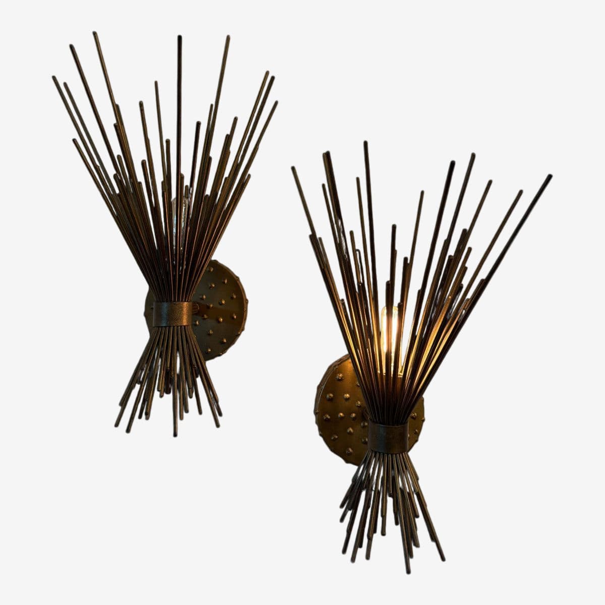 Brass Spike Bundle Sconces, Pair - Image 1