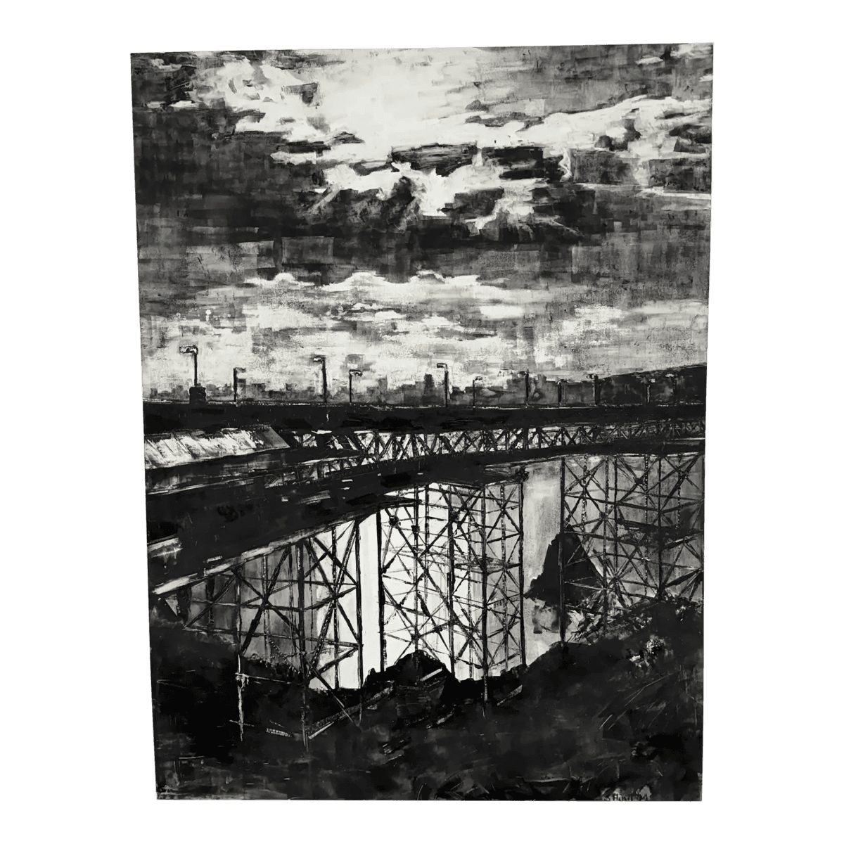 Shunt M. Techno Apocalypse Black/White Painting, Signed - Thumbnail 2