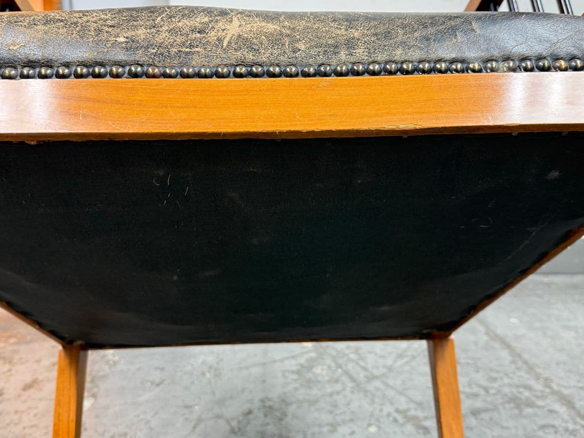 Circa 1835 Austrian Biedermeier Cherry Wood + Leather Arm Chairs, Pair - Thumbnail 13