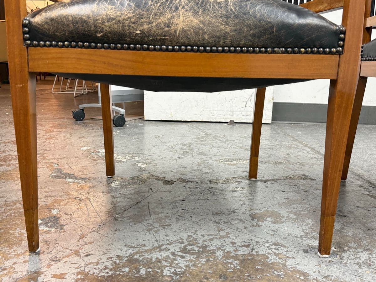 Circa 1835 Austrian Biedermeier Cherry Wood + Leather Arm Chairs, Pair - Thumbnail 10