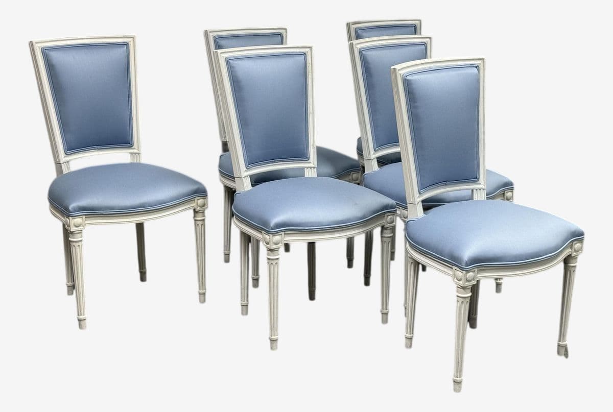 Louis XVI Style White Washed Dining Side Chairs, Set of Six - Image 1