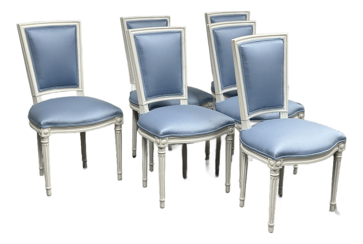Louis XVI Style White Washed Dining Side Chairs, Set of Six - Thumbnail 2