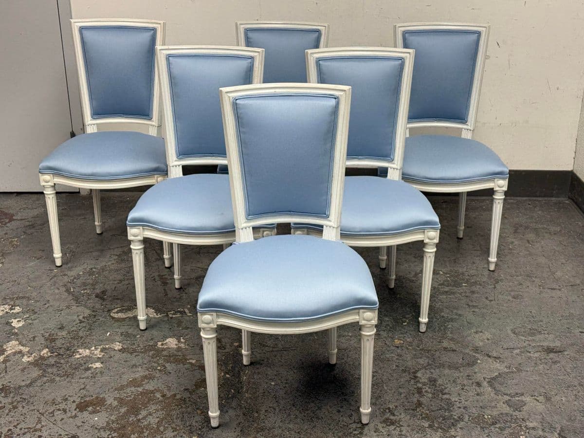 Louis XVI Style White Washed Dining Side Chairs, Set of Six - Thumbnail 3