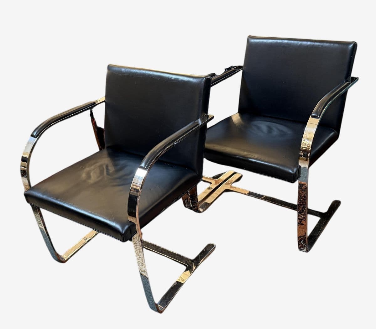 Brueton Cantilever Leather + Chrome Chairs, Set of Four - Image 1