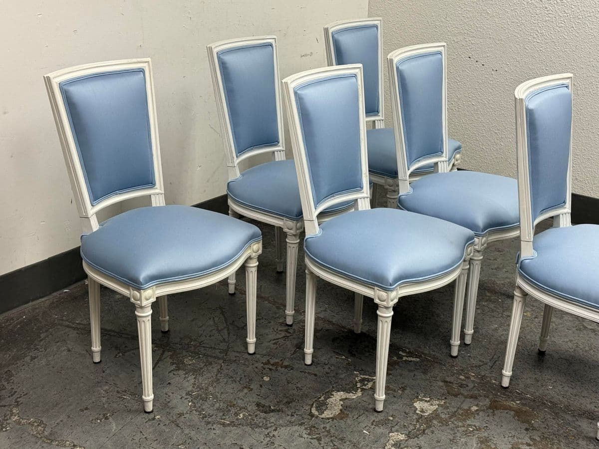 Louis XVI Style White Washed Dining Side Chairs, Set of Six - Thumbnail 5