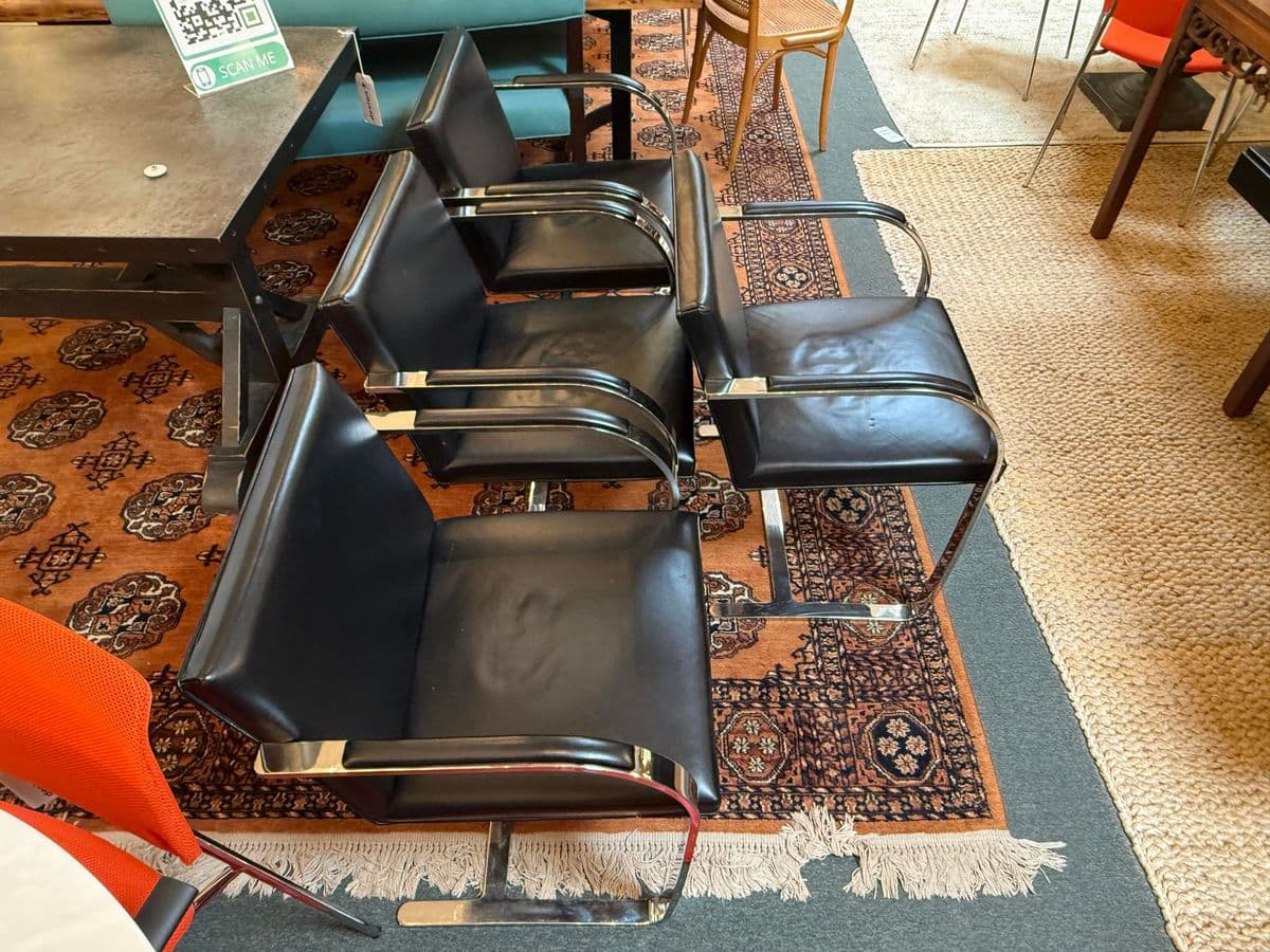Brueton Cantilever Leather + Chrome Chairs, Set of Four - Thumbnail 3