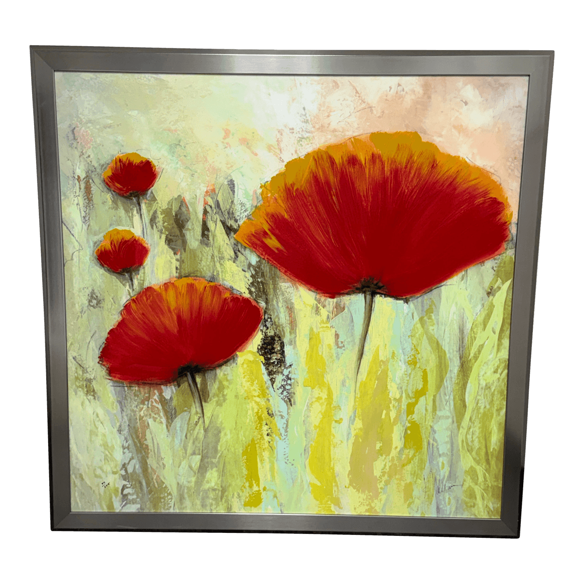 Contemporary Poppies Landscape Painting, Signed - Thumbnail 2