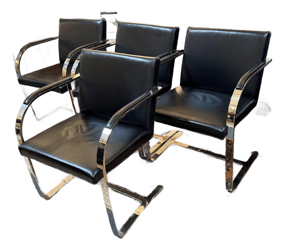 Brueton Cantilever Leather + Chrome Chairs, Set of Four - Thumbnail 2