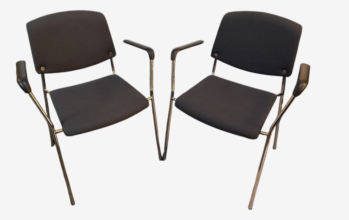 Hightower Modernist Stackable Arm Chairs, Pair - Image 1