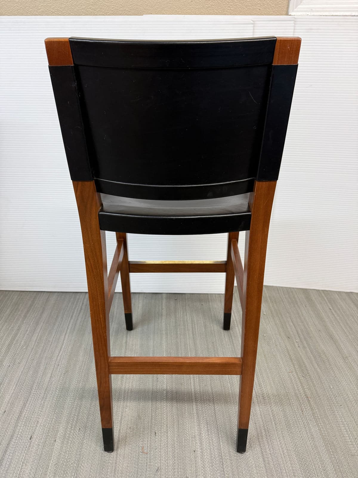 Walnut Wood + Black Leather Bar Stools, Pair - Thumbnail 9