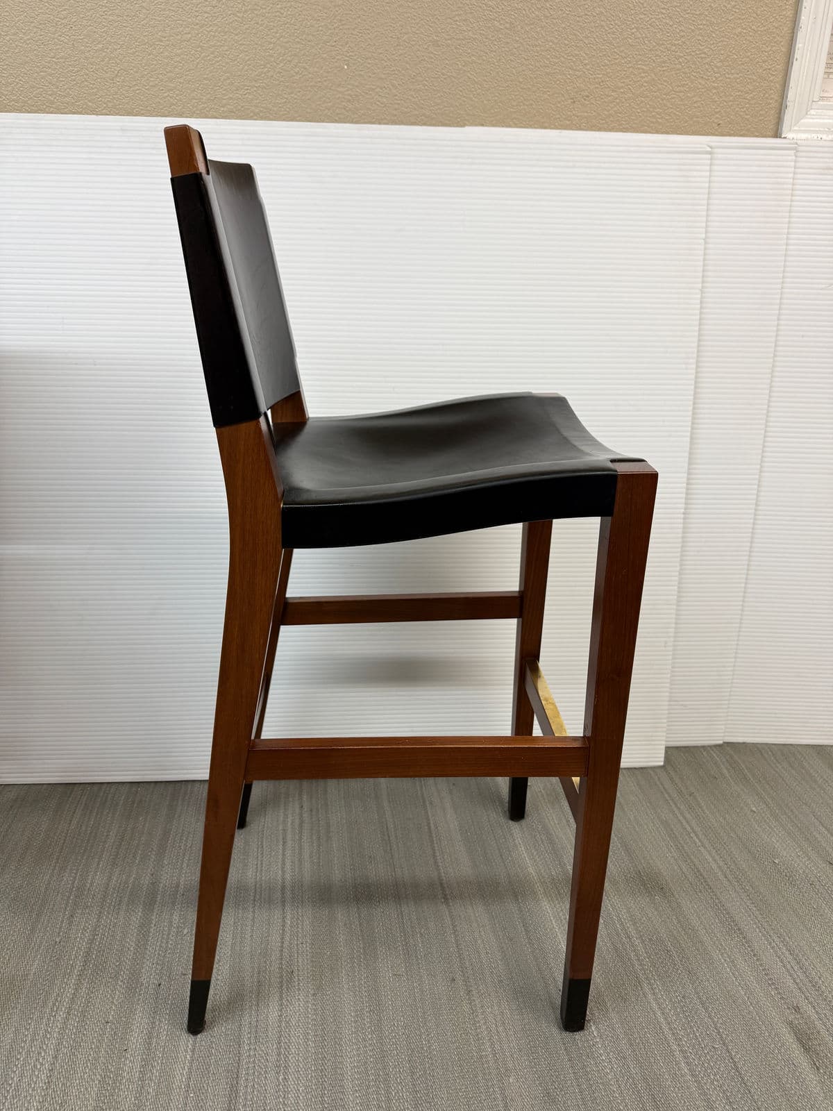 Walnut Wood + Black Leather Bar Stools, Pair - Thumbnail 7