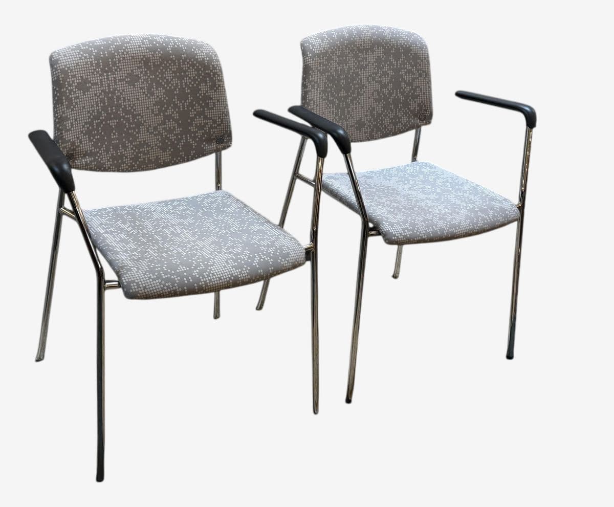 Hightower Modernist Stackable Damask Print Arm Chairs, Pair - Image 1