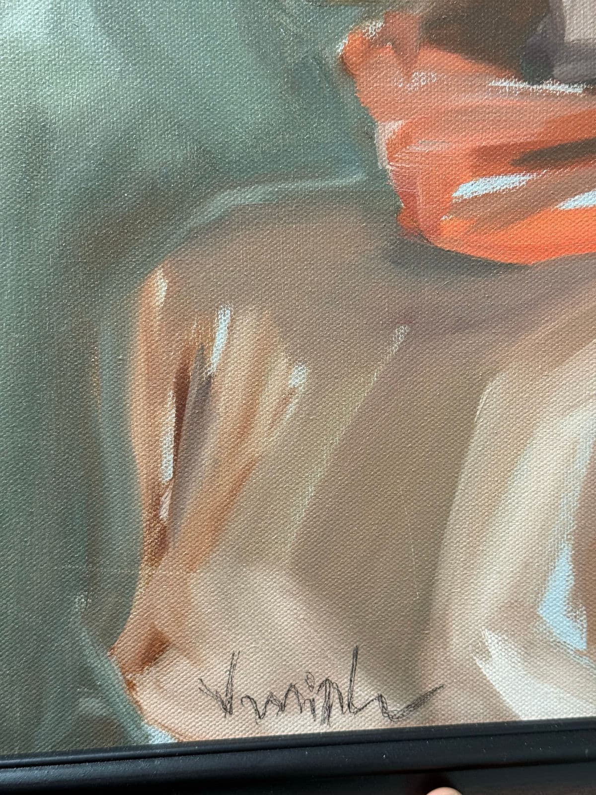 Impressionist Portrait of a Lady With Red Scarf, Signed - Thumbnail 6