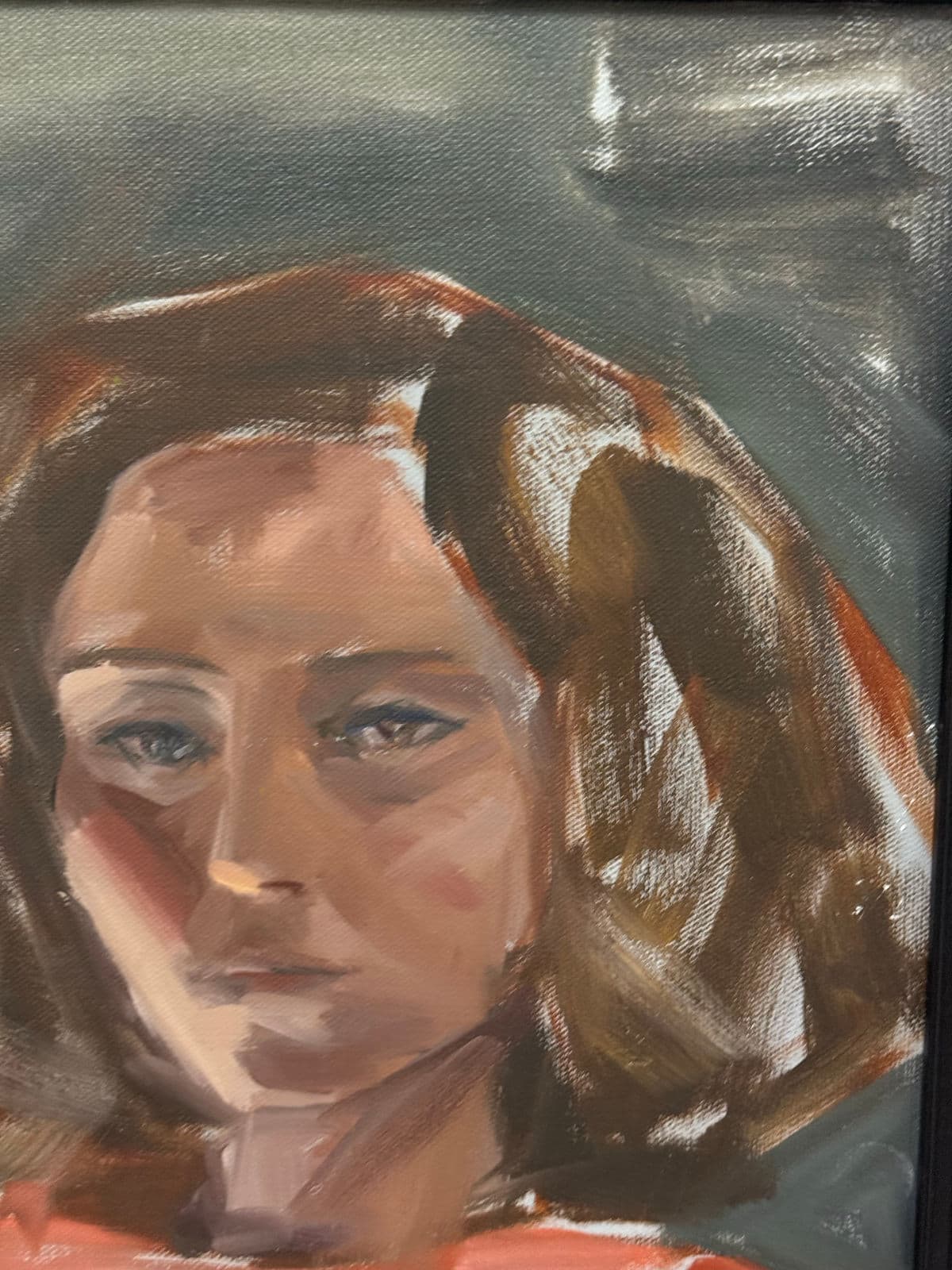 Impressionist Portrait of a Lady With Red Scarf, Signed - Thumbnail 12