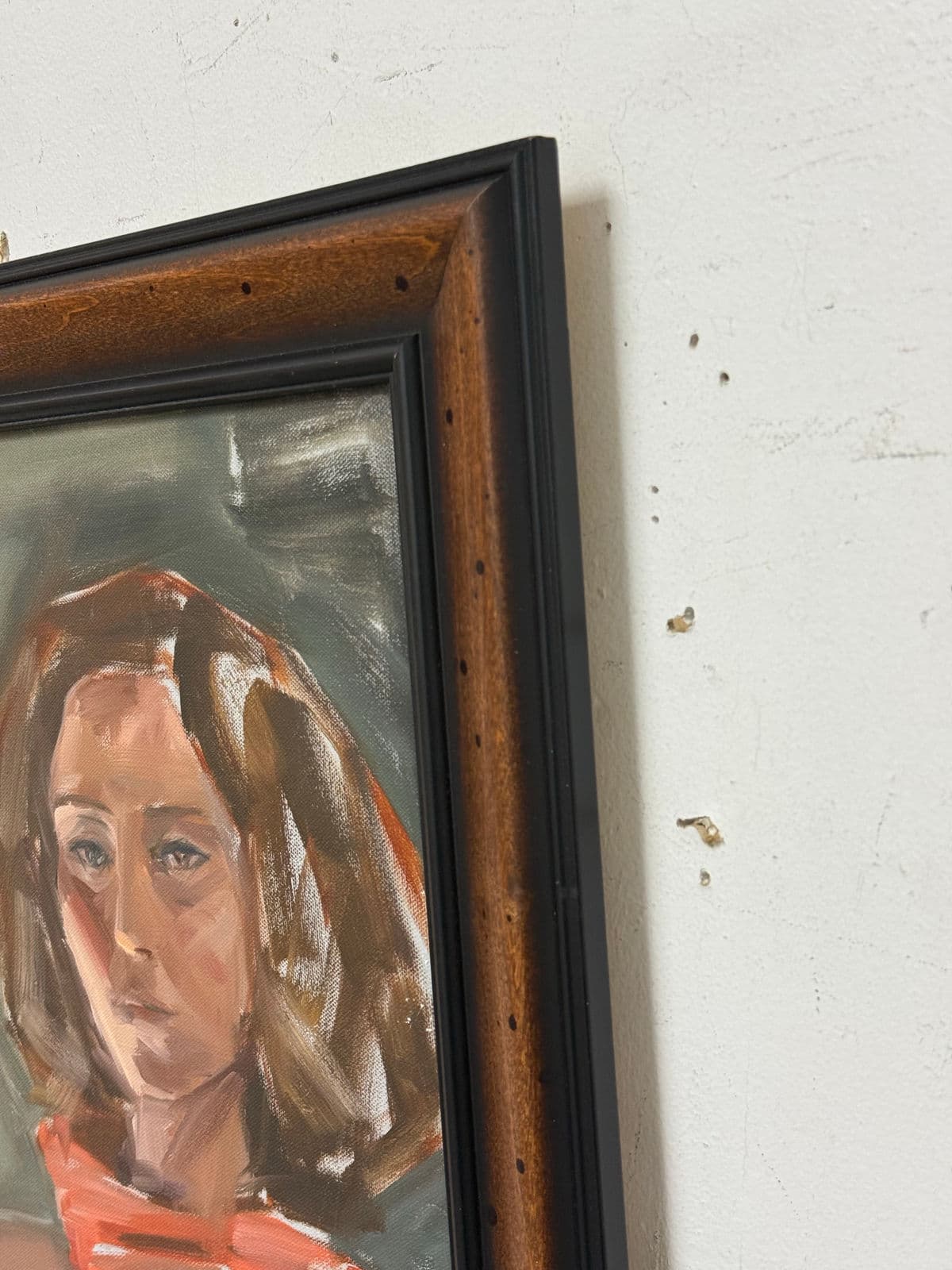 Impressionist Portrait of a Lady With Red Scarf, Signed - Thumbnail 13