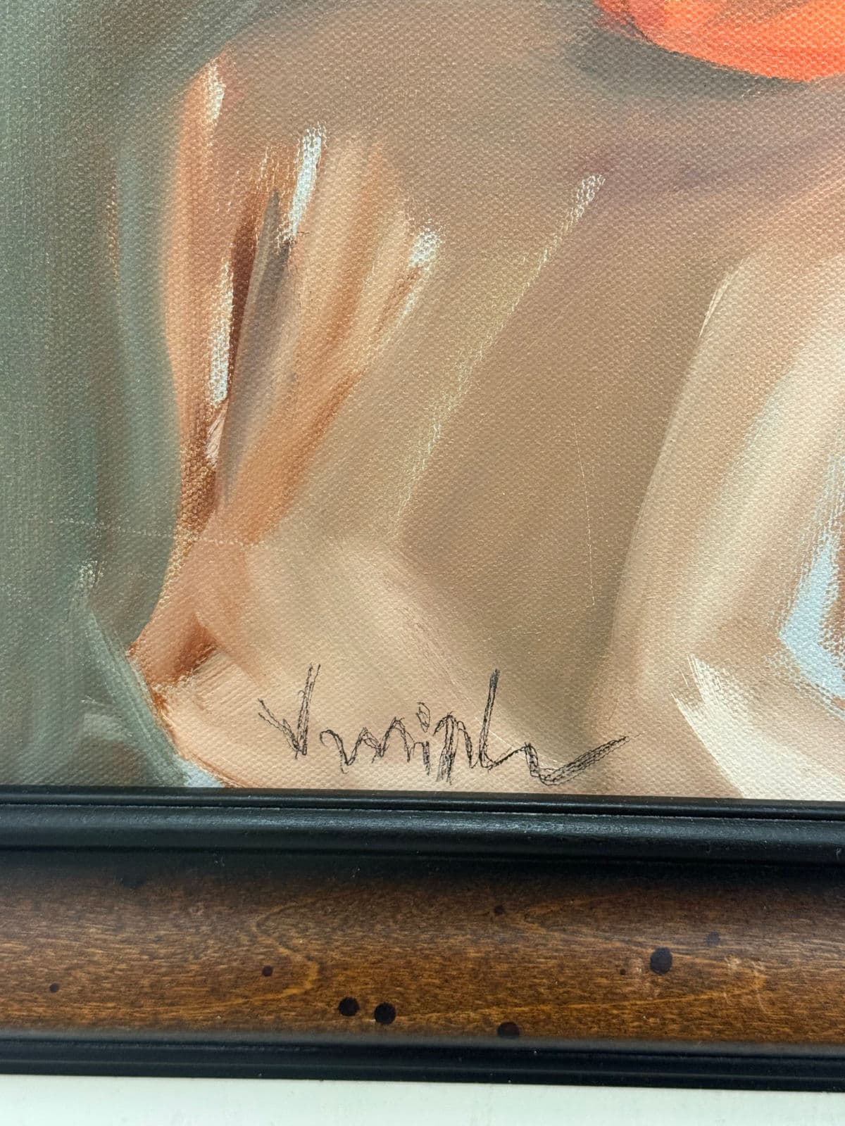 Impressionist Portrait of a Lady With Red Scarf, Signed - Thumbnail 9