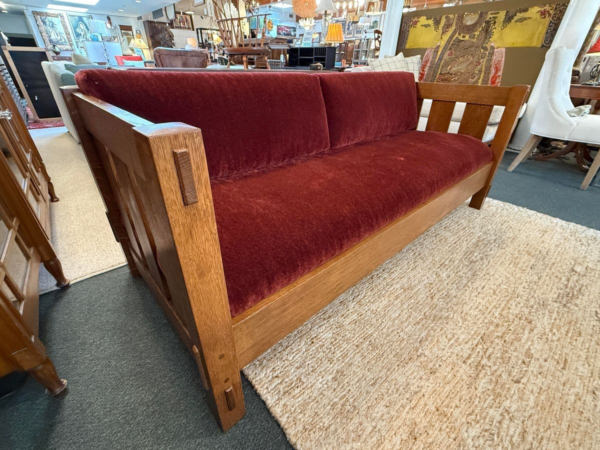 Stickley Mission Oak Wood Arts & Crafts Sofa - Thumbnail 6
