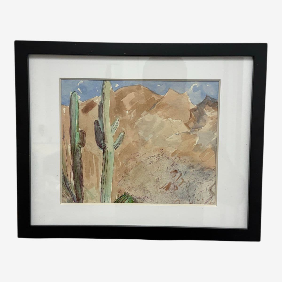 Landscape Watercolor of Desert Scene, Framed - Image 1