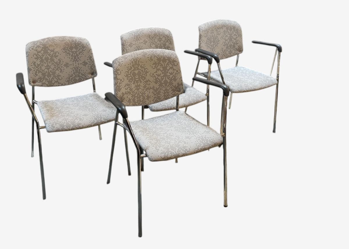 Hightower Modernist Stackable Damask Print Arm Chairs, Set of Four - Image 1