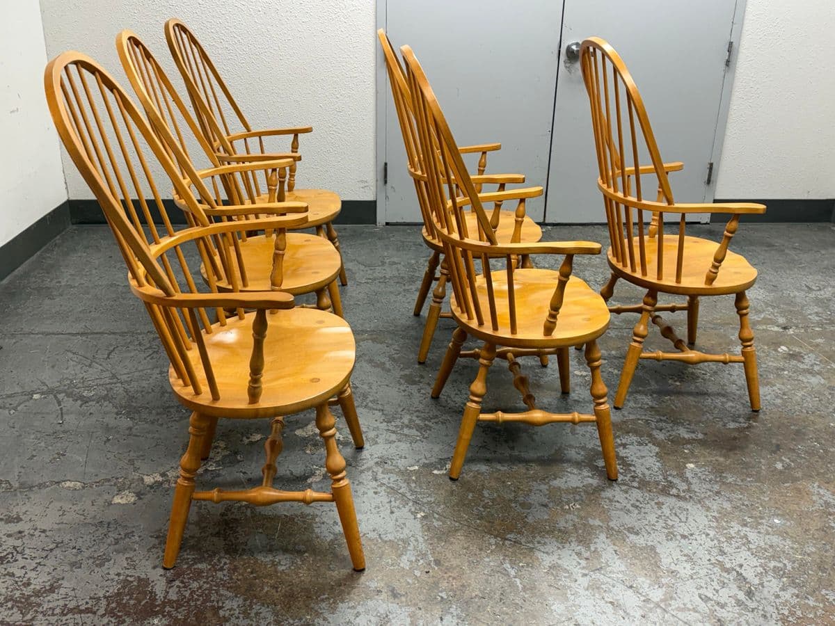 Vintage Habersham Plantation Windsor White Oak Chairs, Set of Six - Thumbnail 5