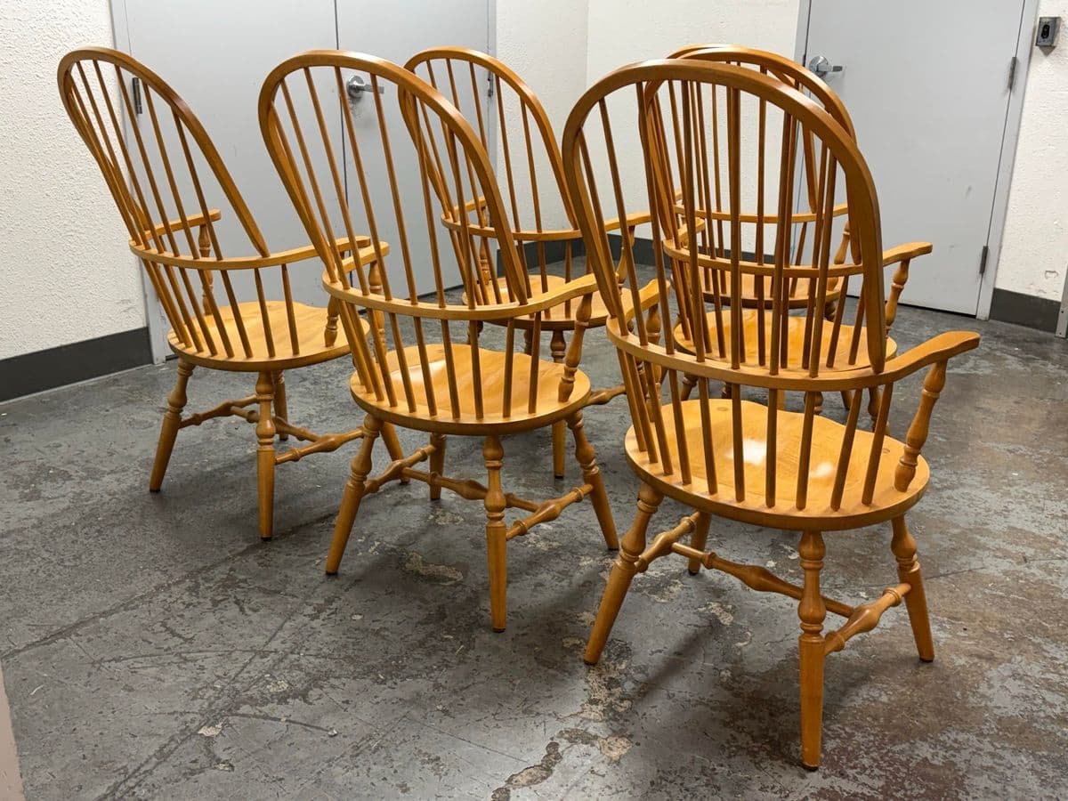 Vintage Habersham Plantation Windsor White Oak Chairs, Set of Six - Thumbnail 7