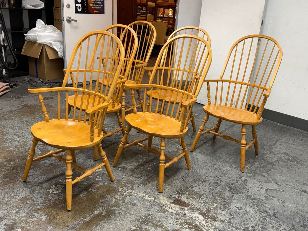 Vintage Habersham Plantation Windsor White Oak Chairs, Set of Six - Thumbnail 4