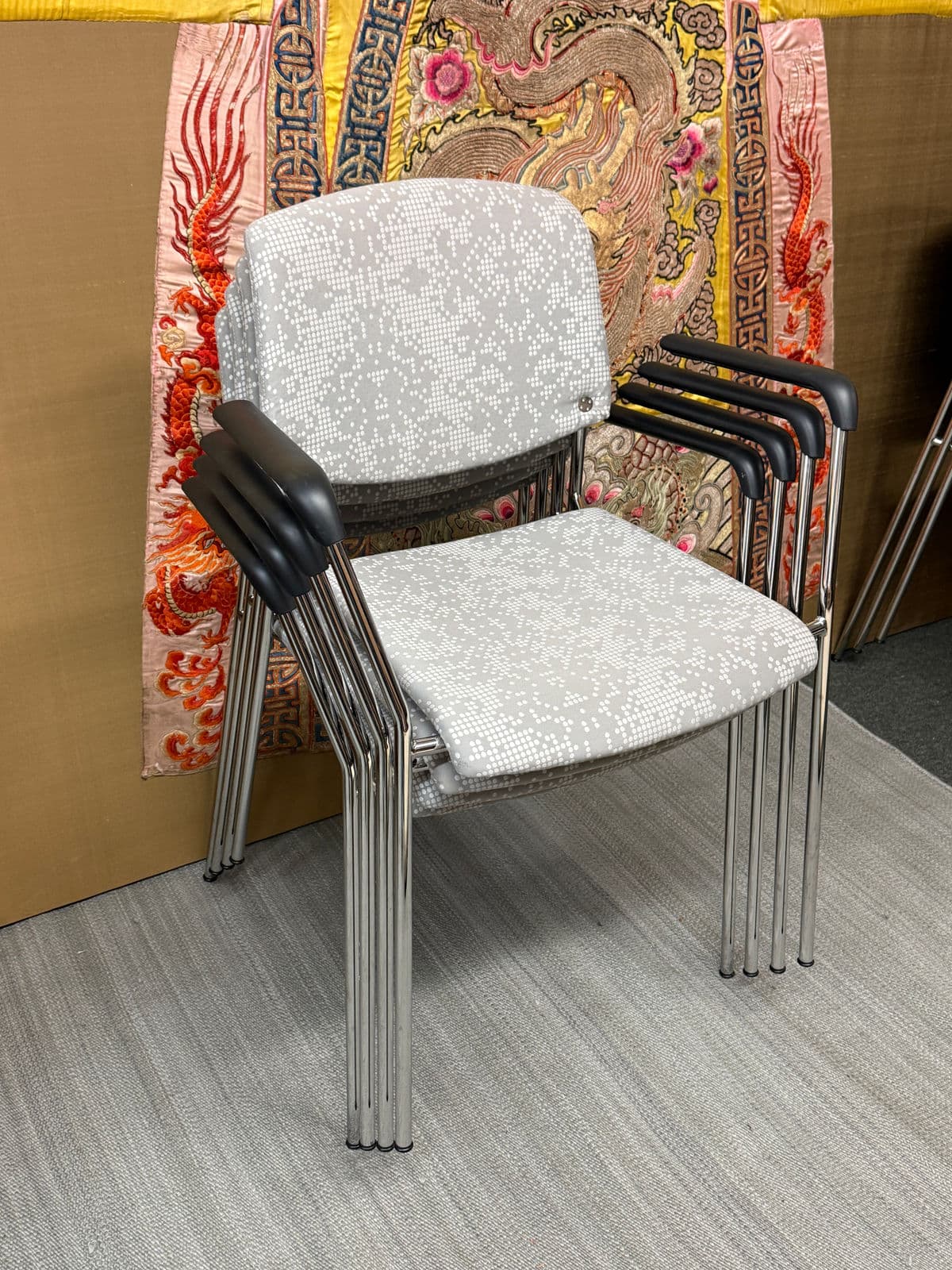 Hightower Modernist Stackable Damask Print Arm Chairs, Set of Four - Thumbnail 4