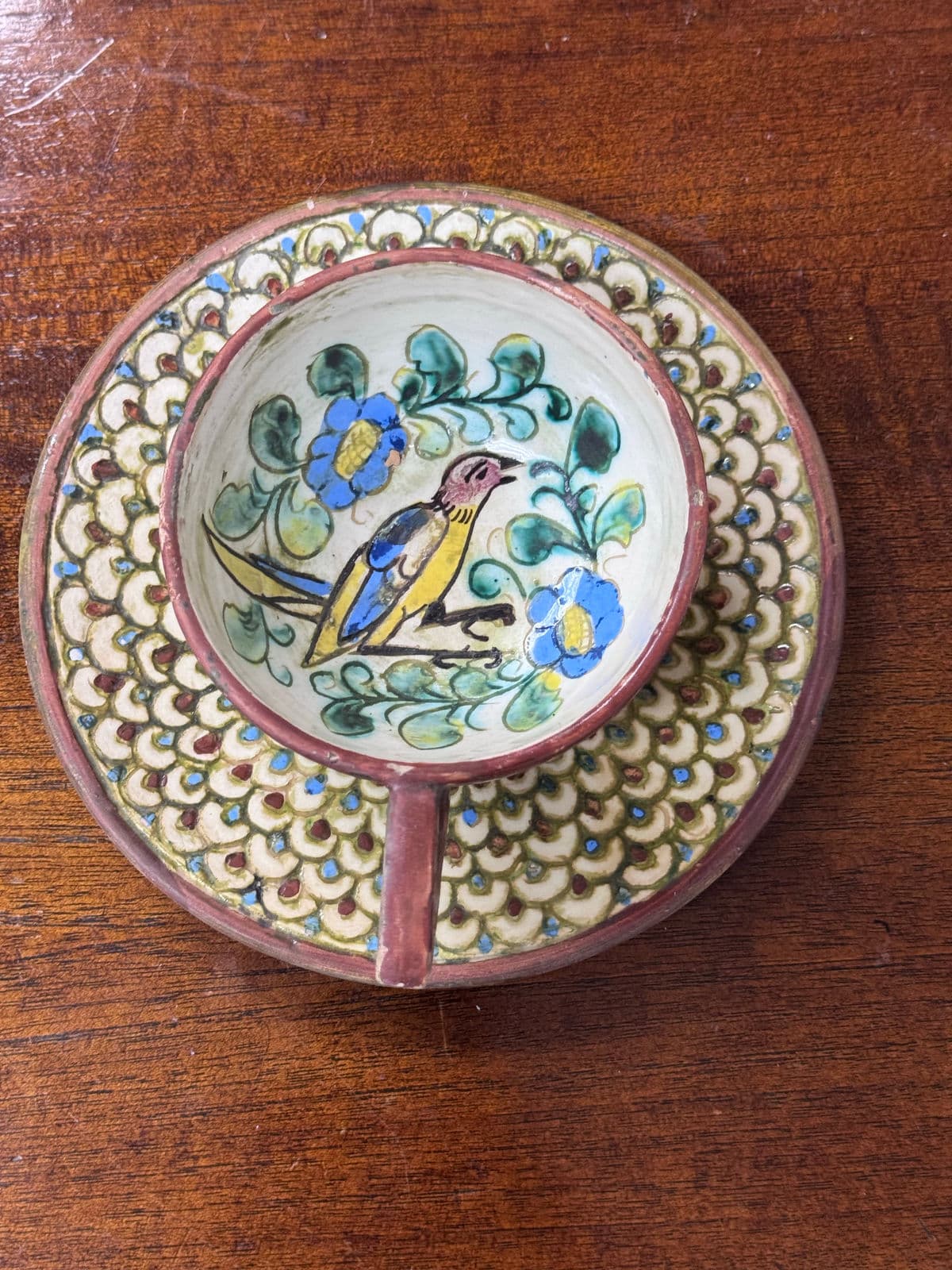 Italian Hand Painted Teacup on Saucer - Thumbnail 3