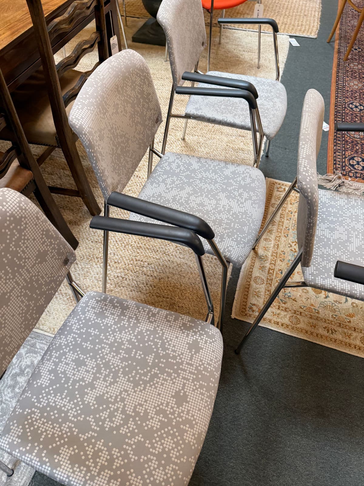 Hightower Modernist Stackable Damask Print Arm Chairs, Set of Four - Thumbnail 5