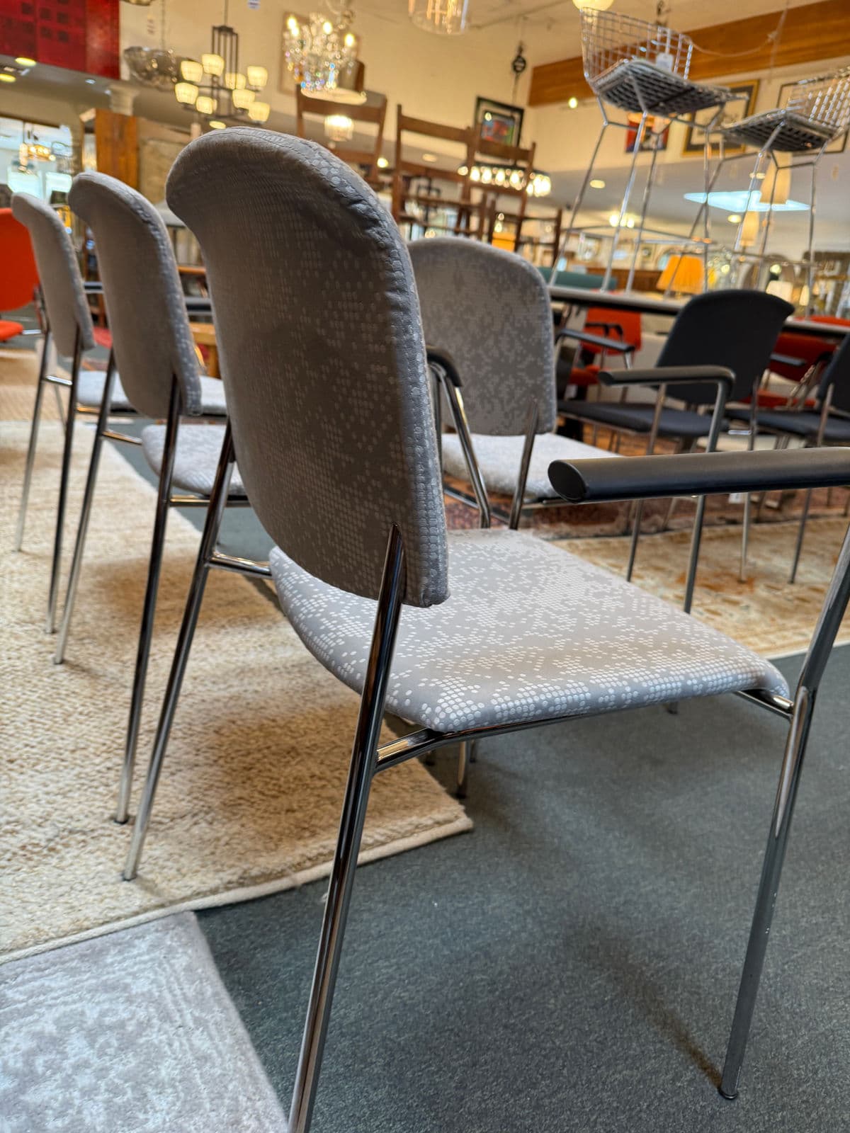 Hightower Modernist Stackable Damask Print Arm Chairs, Set of Four - Thumbnail 6