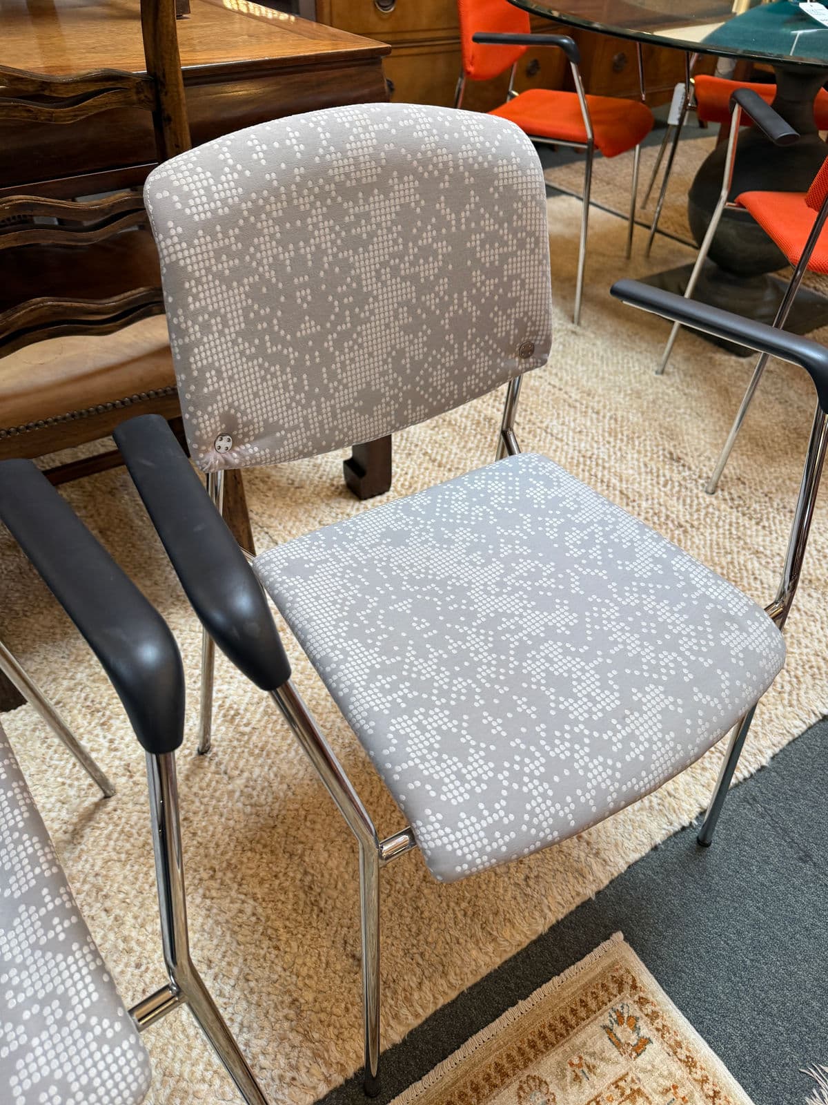 Hightower Modernist Stackable Damask Print Arm Chairs, Set of Four - Thumbnail 9