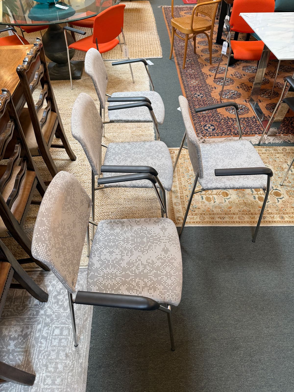 Hightower Modernist Stackable Damask Print Arm Chairs, Set of Four - Thumbnail 12