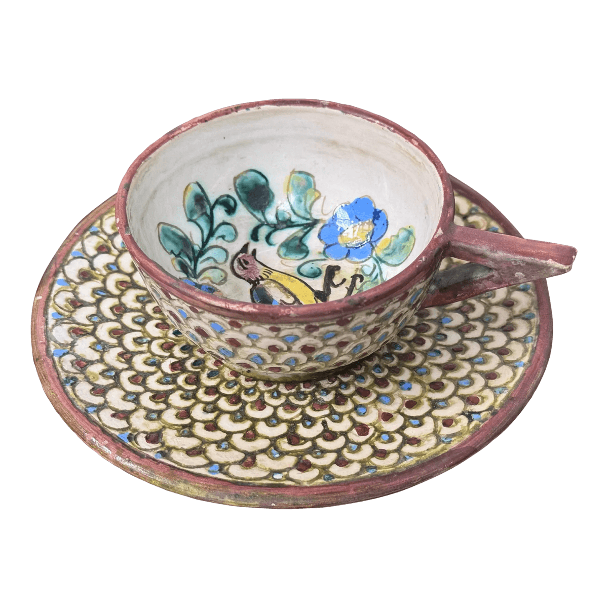 Italian Hand Painted Teacup on Saucer - Thumbnail 2