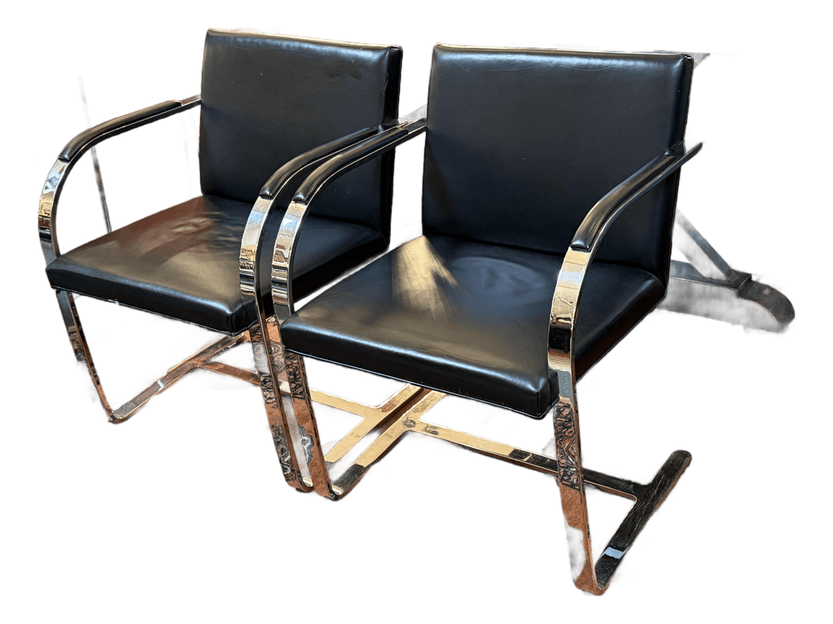 Brueton Cantilever Leather + Chrome Chairs, Pair - Thumbnail 2