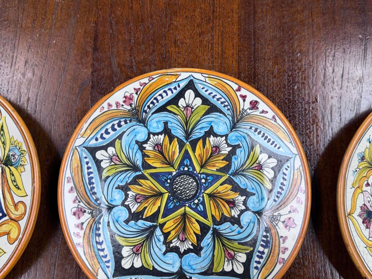 Circa 1990's Ceramic Erincina Hand Painted Wall Plates, Set of Three - Thumbnail 8