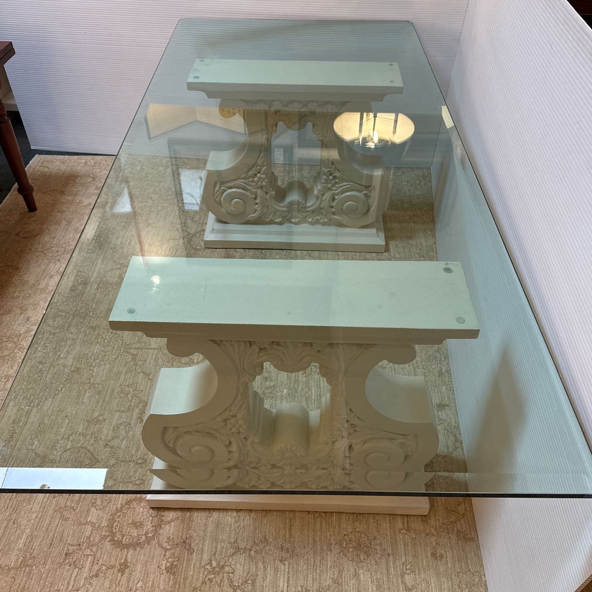 Kreiss Double Pedestal + Beveled Glass Top Dining Table - Thumbnail 11