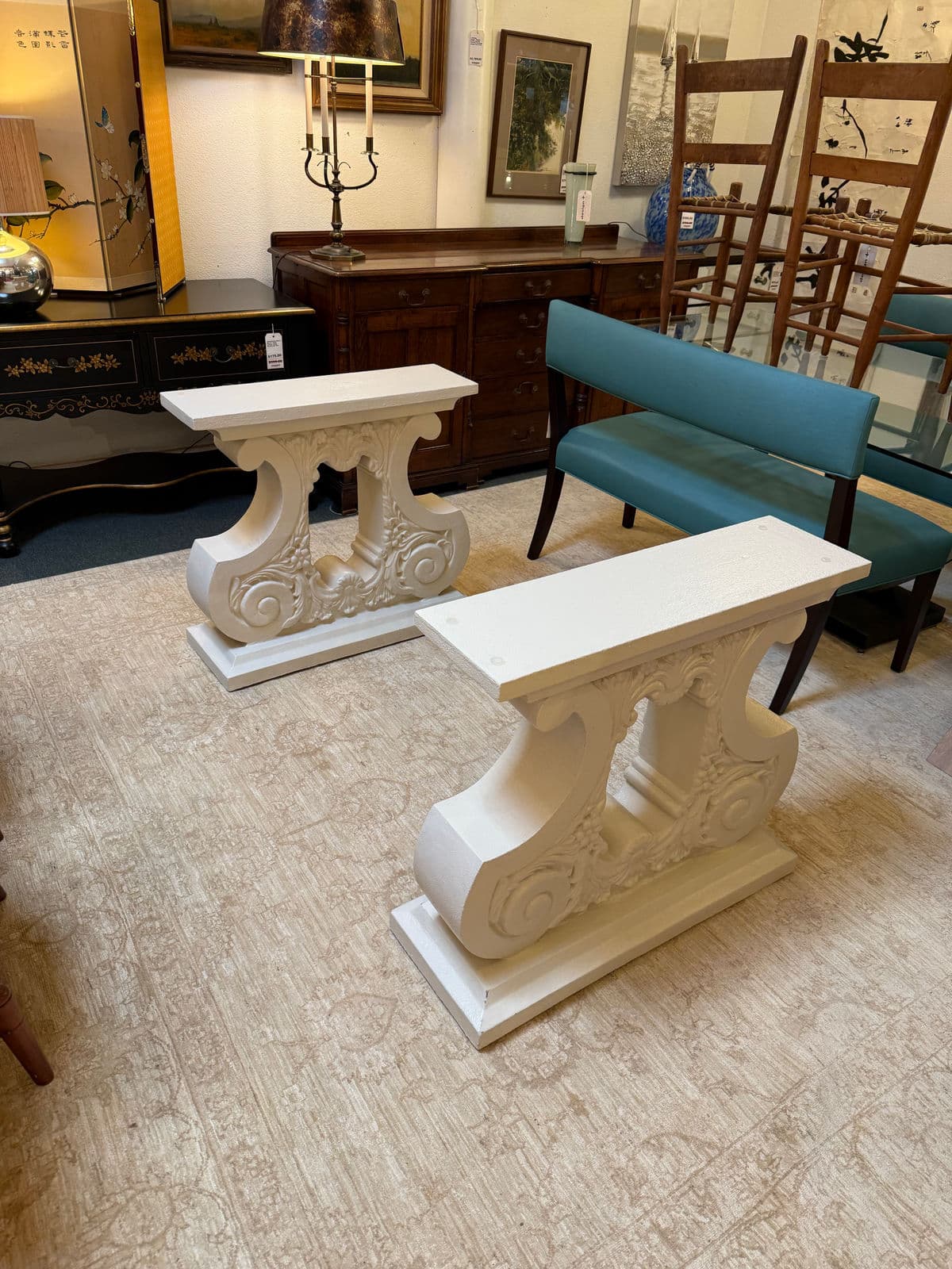 Kreiss Double Pedestal + Beveled Glass Top Dining Table - Thumbnail 5