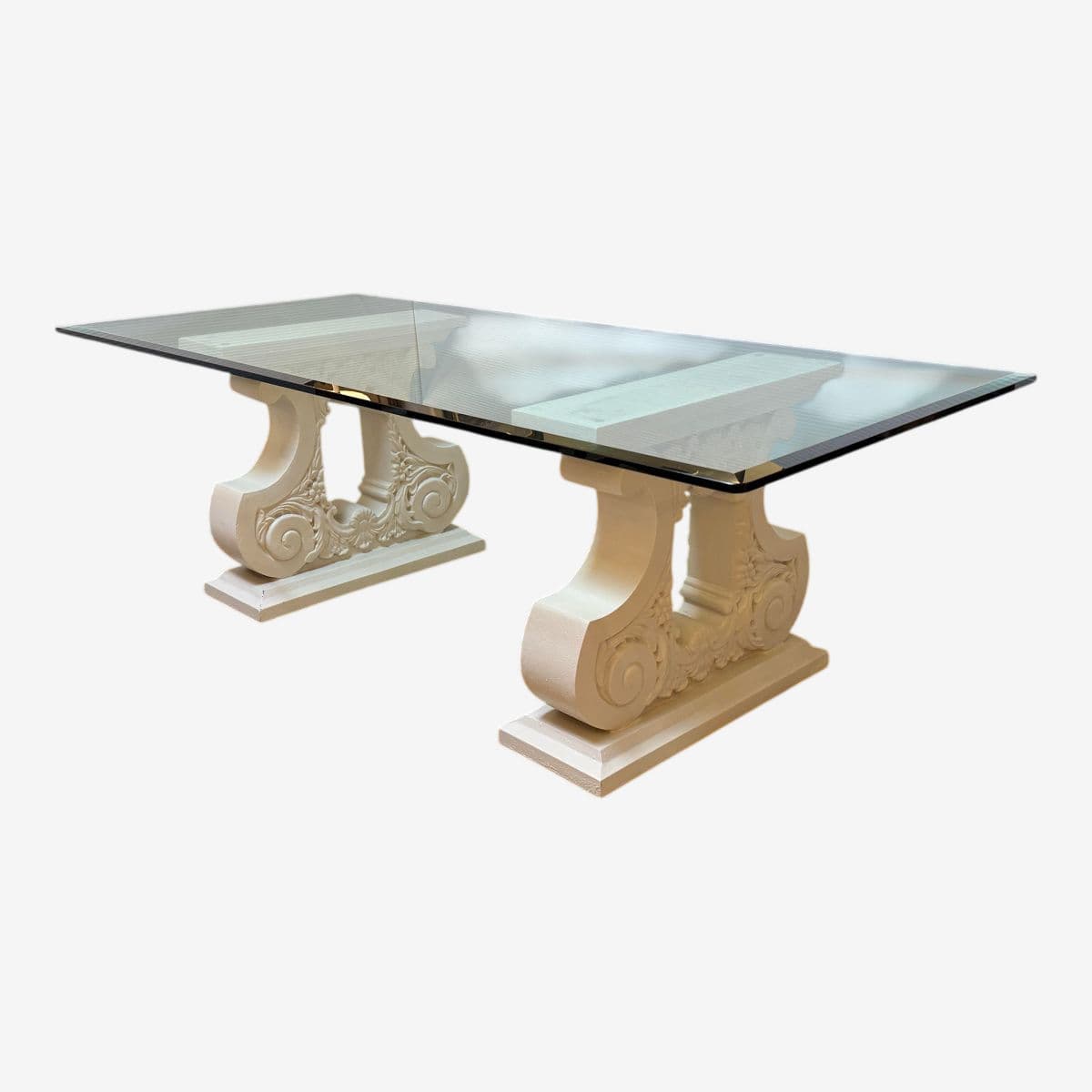 Kreiss Double Pedestal + Beveled Glass Top Dining Table - Image 1