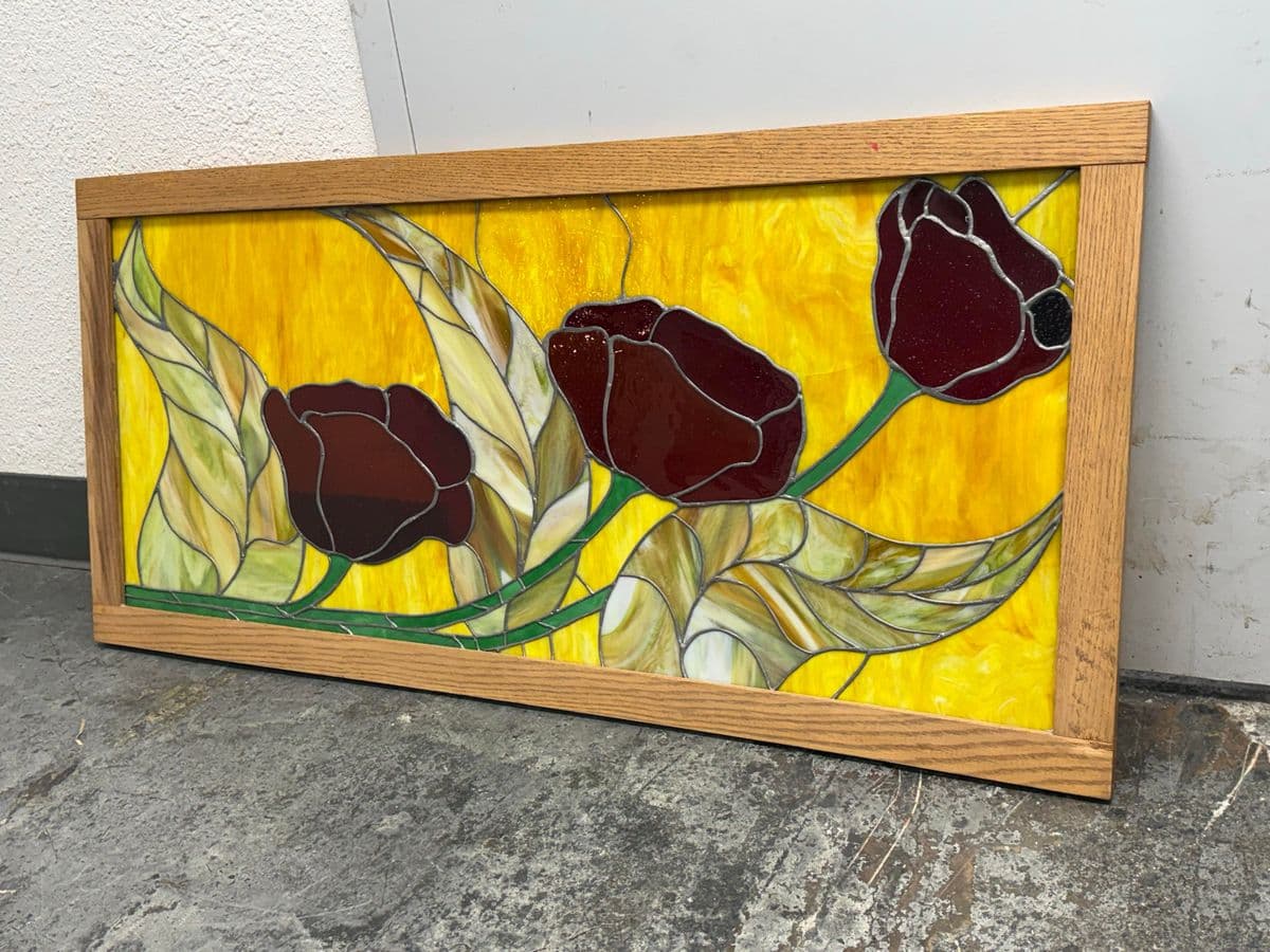 Circa 1978 Gene LeLonde Floral Stained Glass Panel - Thumbnail 3