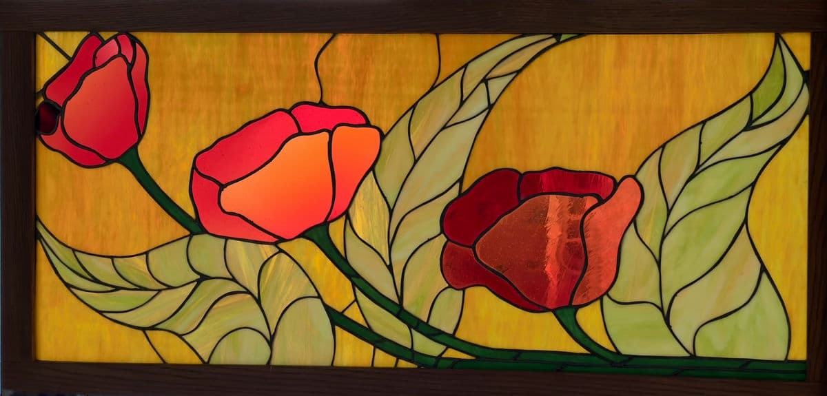 Circa 1978 Gene LeLonde Floral Stained Glass Panel - Thumbnail 14