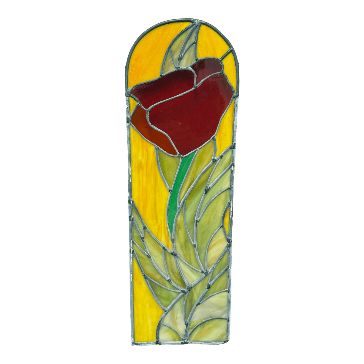 Circa 1978 Gene LeLonde Red Tulip Stained Glass Panel - Thumbnail 2